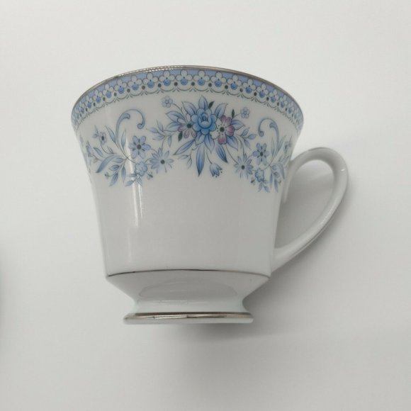 Cup Saucer Blue Hill 2482 Noritake China Tea Coffee Collection Silver Rim Blue - Picture 12 of 12